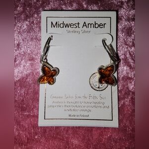 NWT Elegant  Amber Butterfly 🦋 Earrings/ Sterling Silver